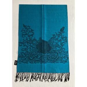 Womens P&T 100% Pashmina Reversible Shawl Wrap Scarf w Fringe 26 X 80 Turquoise